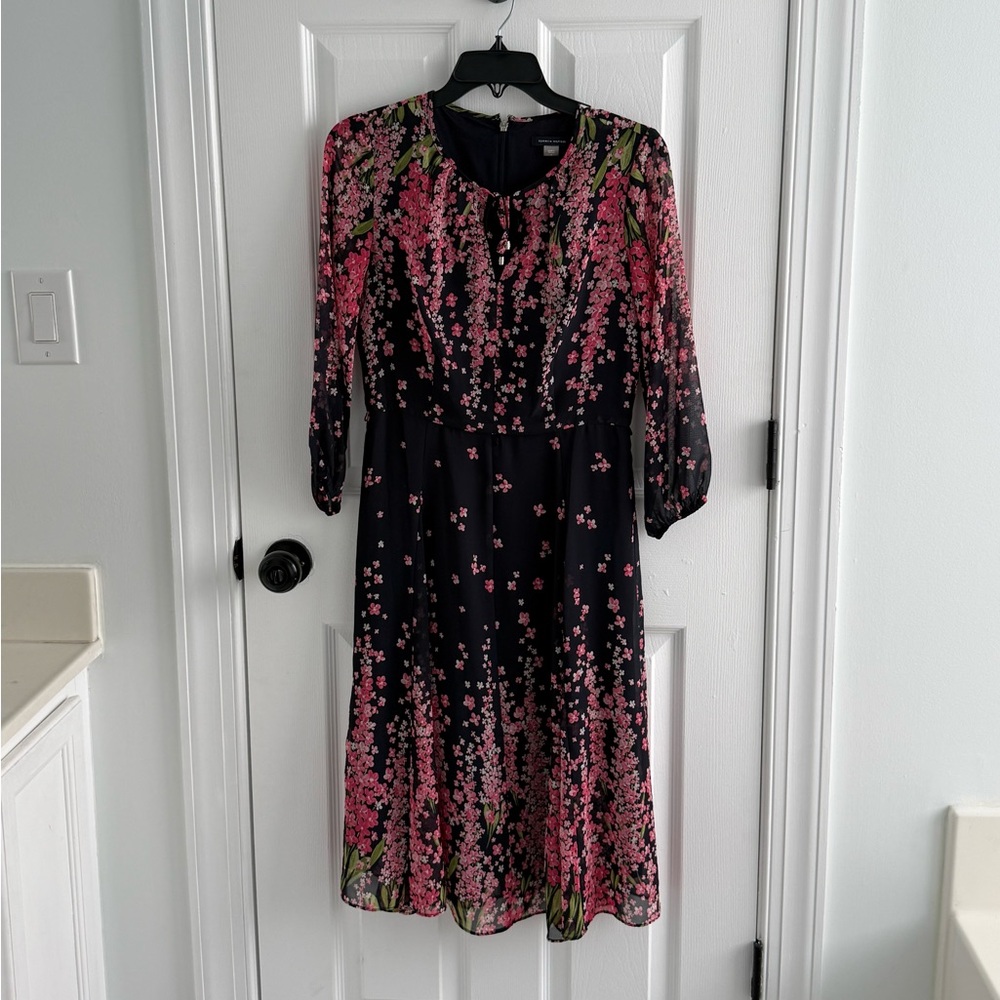 Tommy Hilfiger Floral Chiffon Dress - Pink and Navy
